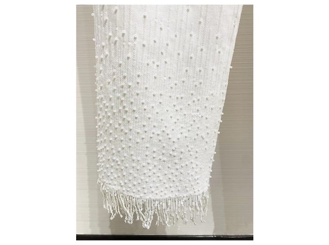 Vaqueros de Pierna Ancha Chanel Blancos de Denim con Perlas y Lentejuelas - vista 3