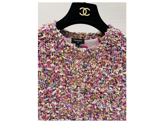 Chanel Tweed Cardigan Jacke mit rosa Perlen Größe 38 - Ansicht 4