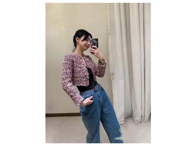 Chanel Tweed Cardigan Jacke mit rosa Perlen Größe 38 - Ansicht 9