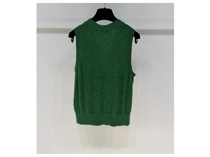Colete Chanel de Cashmere Verde com Emblema Double C - vista 7