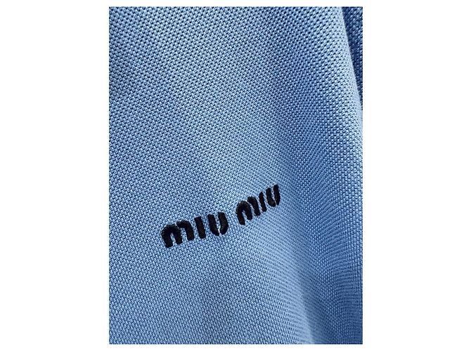 Top Miu Miu Azul de Algodón con Letras Bordadas y Manga Larga - vista 3