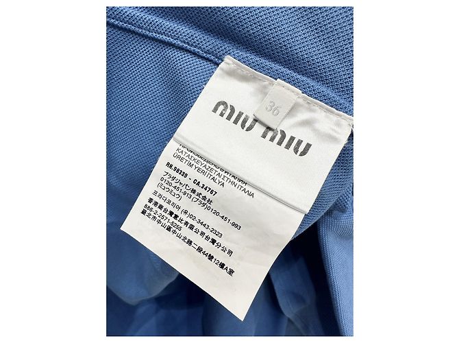 Top Miu Miu Azul de Algodón con Letras Bordadas y Manga Larga - vista 5