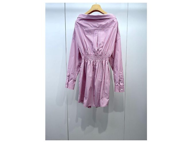 Abito camicia Miu Miu a righe in cotone con spalle scoperte - vista 2