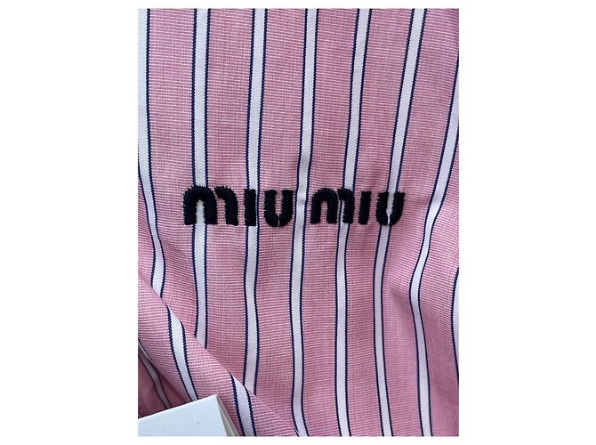 Abito camicia Miu Miu a righe in cotone con spalle scoperte - vista 3