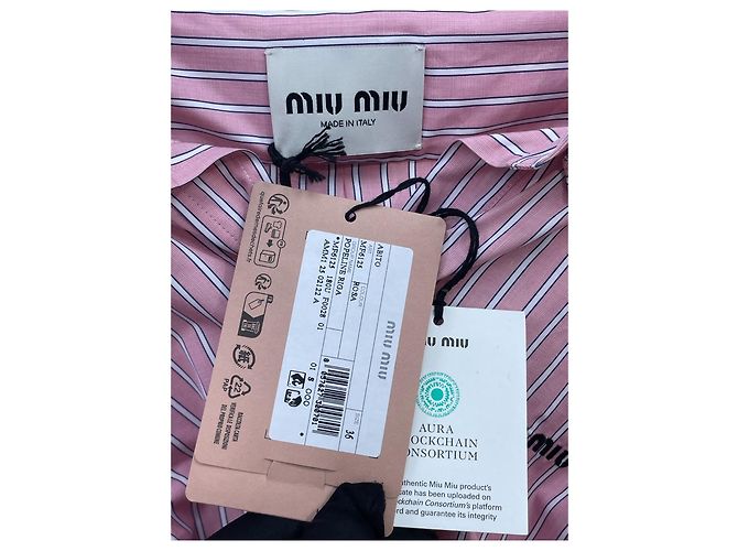 Abito camicia Miu Miu a righe in cotone con spalle scoperte - vista 8