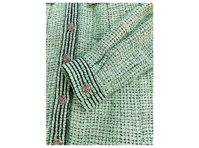 Chanel Jacke aus grünem Tweed mit Karomuster Oversized FR 36 - Ansicht 4