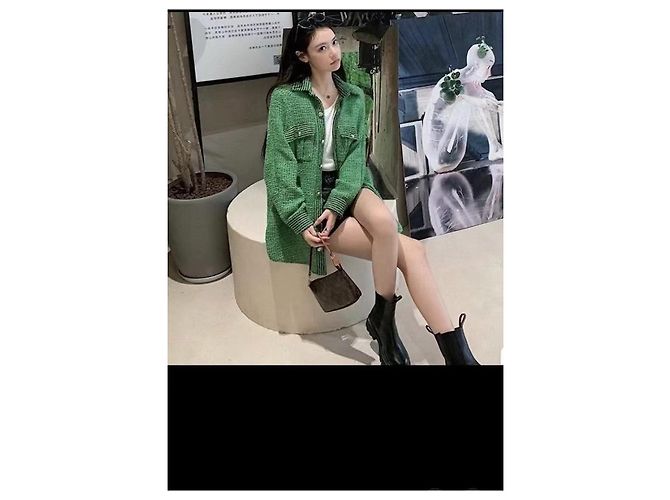 Chanel Jacke aus grünem Tweed mit Karomuster Oversized FR 36 - Ansicht 7