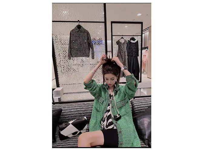 Chanel Jacke aus grünem Tweed mit Karomuster Oversized FR 36 - Ansicht 8