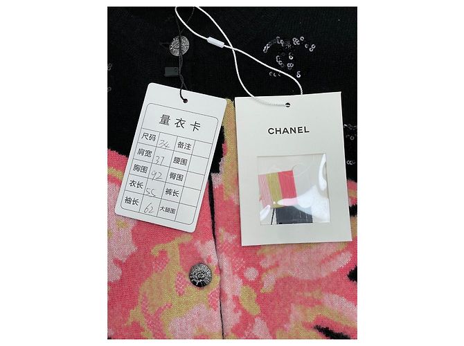 Chanel Schwarzer Kaschmir Strick Blumenmuster Double C Pailletten - Ansicht 8