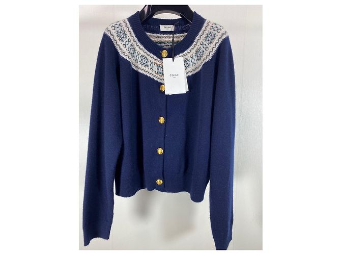 Céline Strickjacke aus Navy Cashmere Fair Isle Jacquard - Ansicht 2
