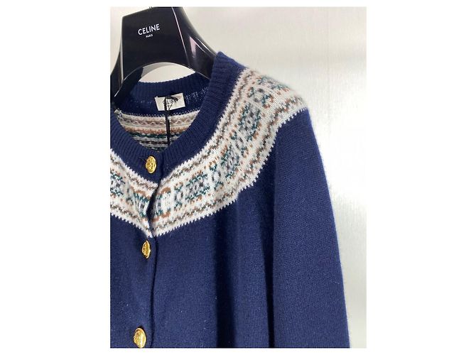 Céline Strickjacke aus Navy Cashmere Fair Isle Jacquard - Ansicht 4