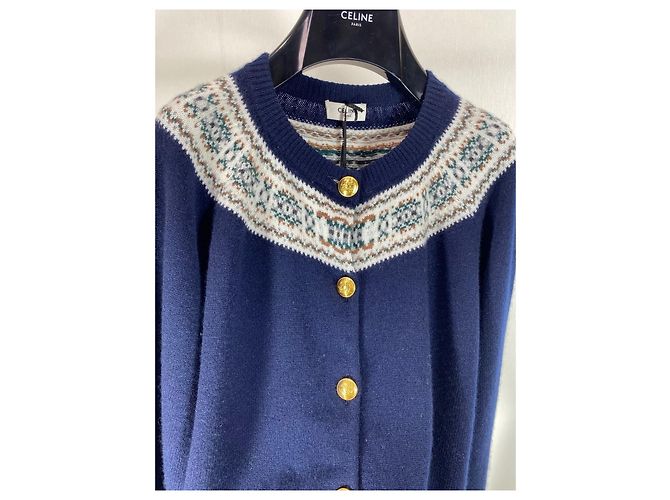 Céline Strickjacke aus Navy Cashmere Fair Isle Jacquard - Ansicht 5