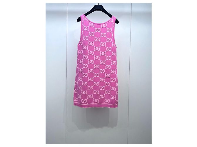 Vestido tank de algodón rosa Gucci con punto jacquard Double G - vista 2