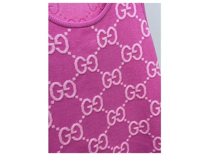 Vestido tank de algodón rosa Gucci con punto jacquard Double G - vista 3