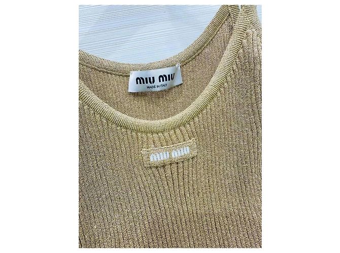 Miu Miu Strick-Camisole Beige mit Buchstabenprint - Ansicht 3