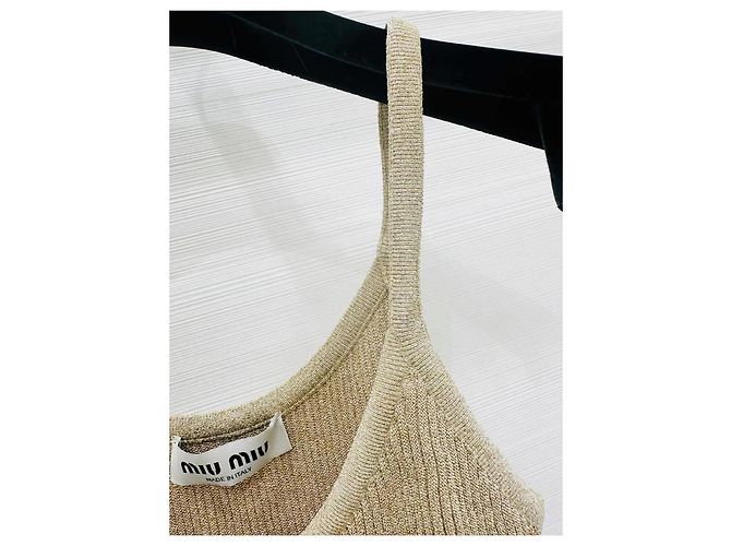 Miu Miu Strick-Camisole Beige mit Buchstabenprint - Ansicht 4