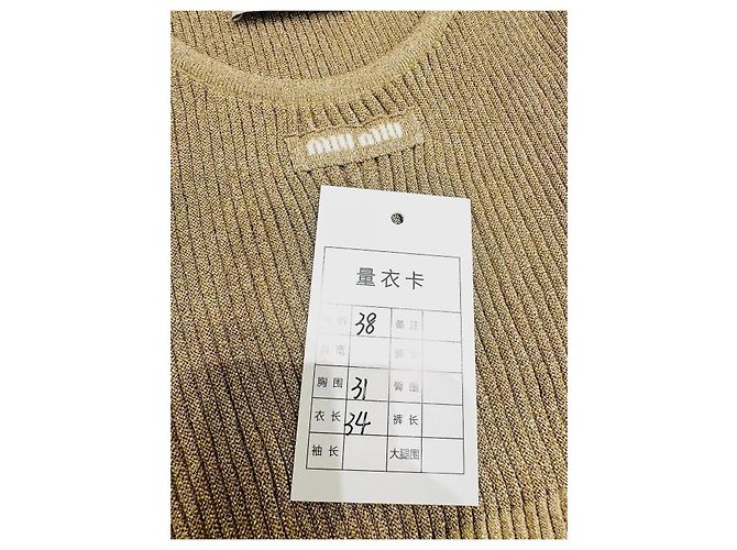 Miu Miu Strick-Camisole Beige mit Buchstabenprint - Ansicht 7
