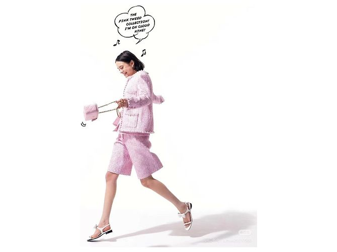 Shorts Chanel em tweed rosa - vista 8