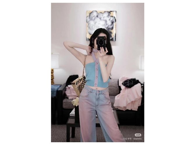 Top Chanel de algodón con cuello halter y tirantes - vista 7