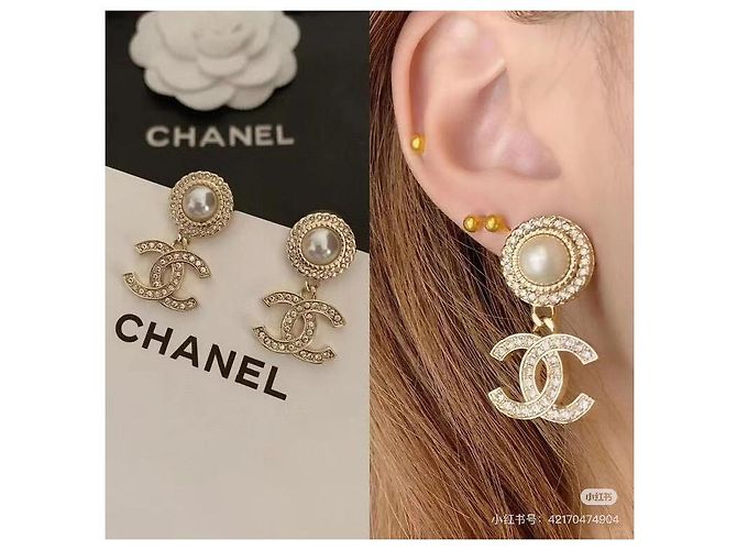 Orecchini Chanel Fiore Oro con Perla e Strass - vista 5