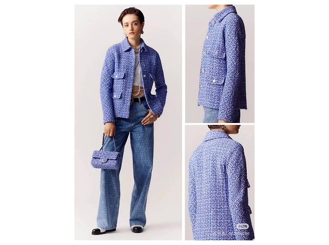 Chaqueta Chanel de tweed azul talla 34 - vista 2