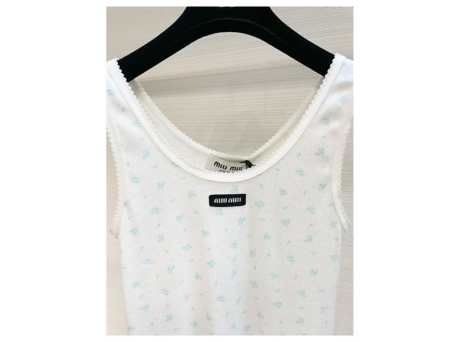 Top Miu Miu Floreale in Cotone Bianco con Spalline - vista 2