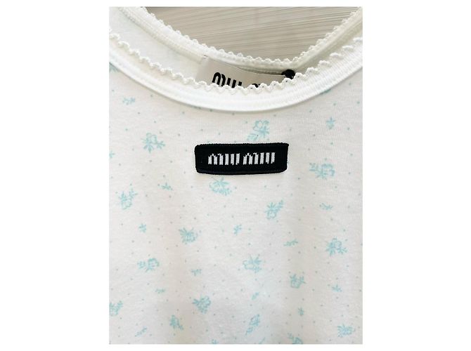 Top Miu Miu Floreale in Cotone Bianco con Spalline - vista 3