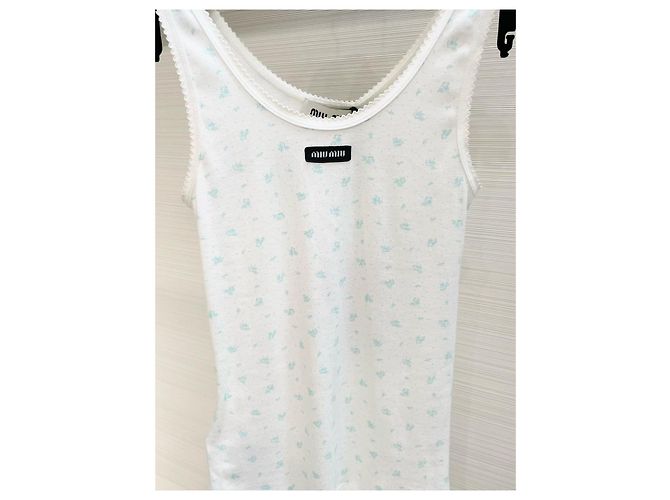 Top Miu Miu Floreale in Cotone Bianco con Spalline - vista 4