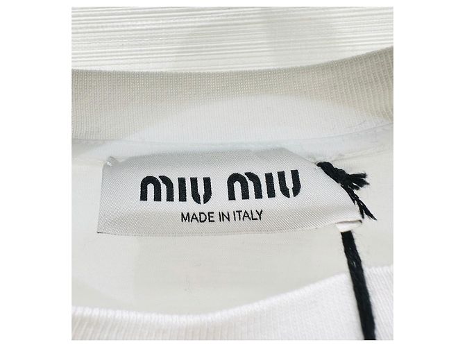 Top Miu Miu in Cotone Bianco con Logo Ricamato - vista 2