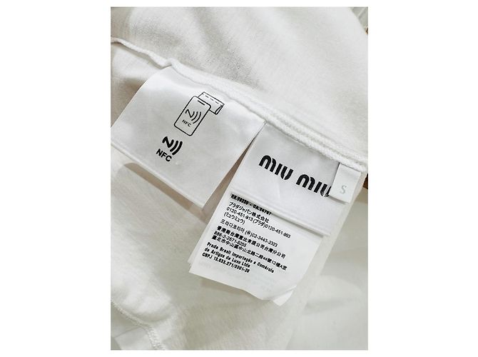 Top Miu Miu in Cotone Bianco con Logo Ricamato - vista 6