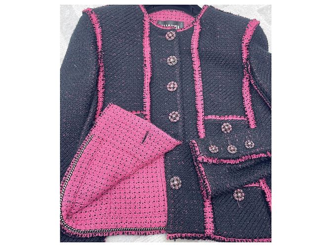 Chanel Wool Jacket Black and Pink - view 6