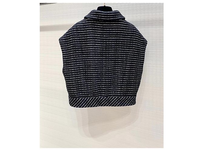 Chanel Tweed Weste Gestreift Schwarz Weiß - Ansicht 2