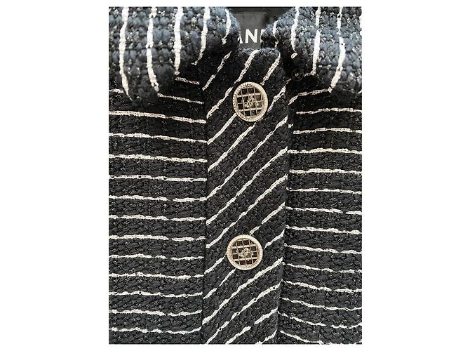 Chanel Tweed Weste Gestreift Schwarz Weiß - Ansicht 4