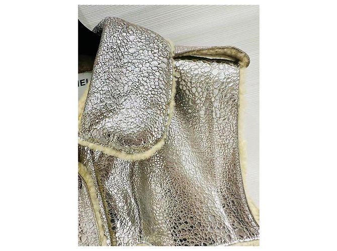Chanel Weste Silber Leder mit Pelz - Ansicht 3