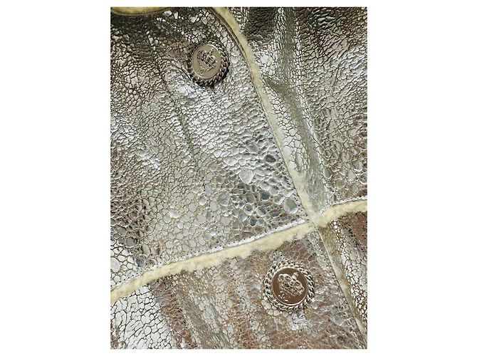 Chanel Weste Silber Leder mit Pelz - Ansicht 4