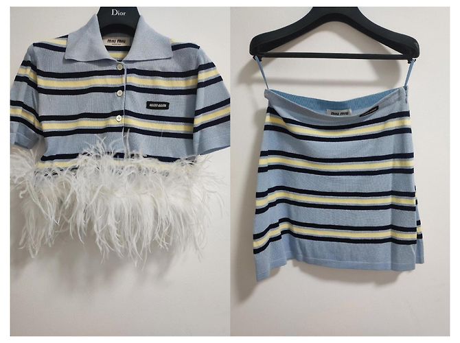 Falda de punto Miu Miu a rayas azules y blancas - vista 8
