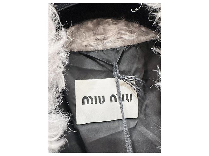Miu Miu Oversized Fleecejacke mit Pelzkragen Grau - Ansicht 2