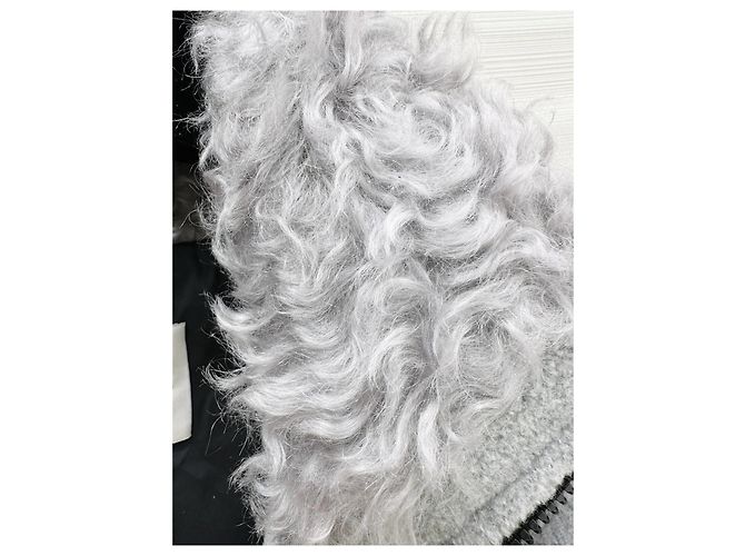 Miu Miu Oversized Fleecejacke mit Pelzkragen Grau - Ansicht 3