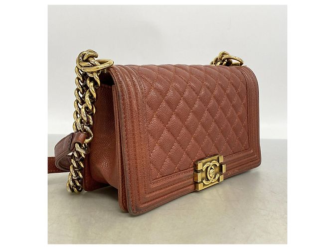 Borsa a tracolla Chanel Boy Chain in pelle di vitello marrone - vista 2