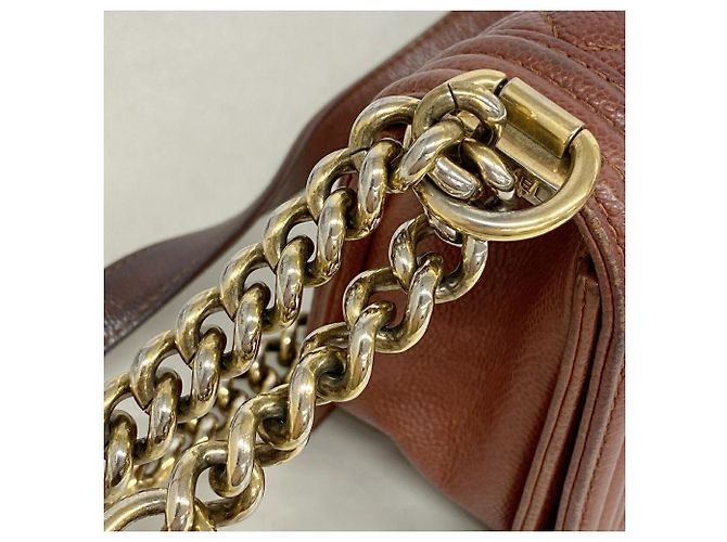 Borsa a tracolla Chanel Boy Chain in pelle di vitello marrone - vista 8