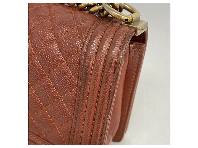 Borsa a tracolla Chanel Boy Chain in pelle di vitello marrone - vista 9