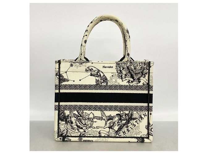 Borsa Tote Christian Dior in tela bianca e nera - vista 10