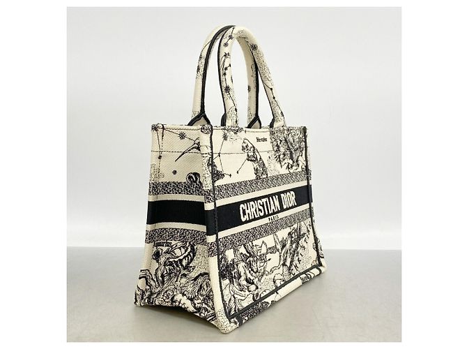 Borsa Tote Christian Dior in tela bianca e nera - vista 2