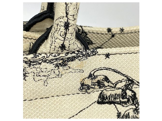 Borsa Tote Christian Dior in tela bianca e nera - vista 7