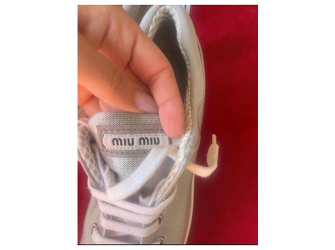 Sneakers Miu Miu in tela argento con zeppa - vista 10