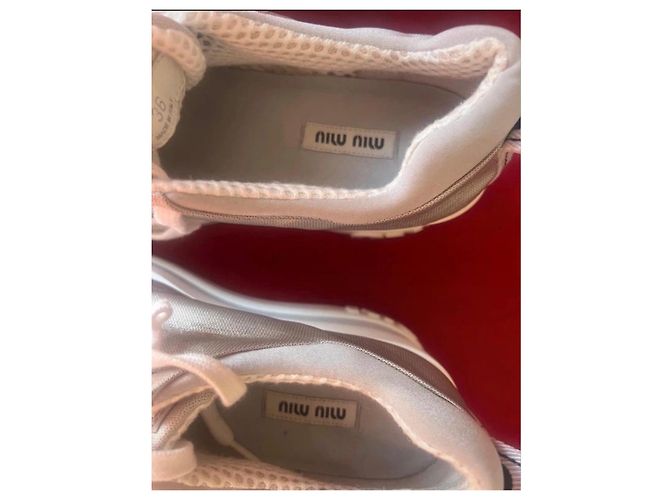 Sneakers Miu Miu in tela argento con zeppa - vista 8