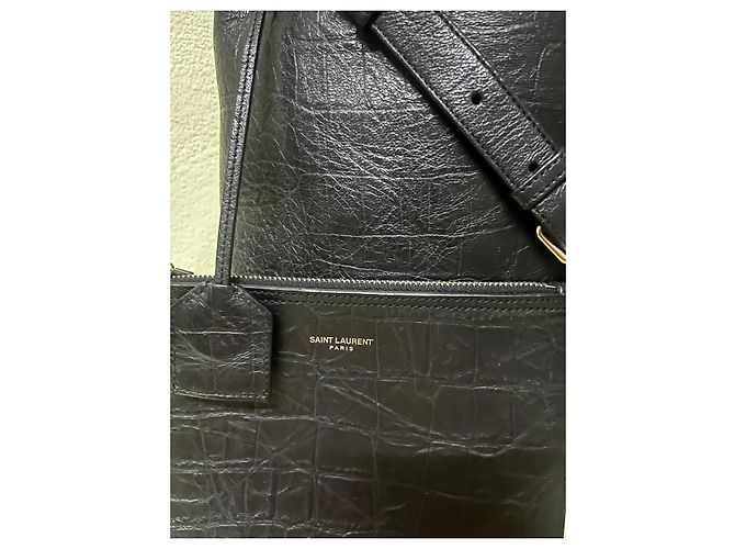 Autre Marque Saint Laurent Borsa Tote in Pelle Goffrata Coccodrillo Nera e Pochette - vista 2