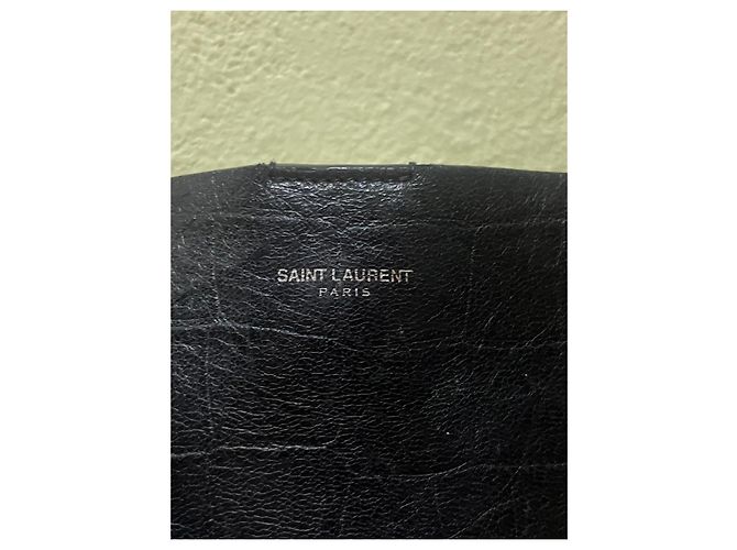 Autre Marque Saint Laurent Borsa Tote in Pelle Goffrata Coccodrillo Nera e Pochette - vista 3