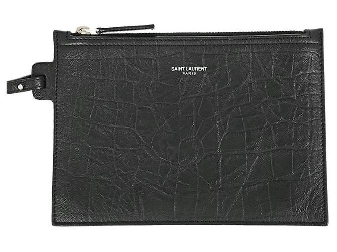 Autre Marque Saint Laurent Borsa Tote in Pelle Goffrata Coccodrillo Nera e Pochette - vista 9