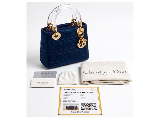 Dior Mini Lady Dior Borsa blu navy seta - vista 3